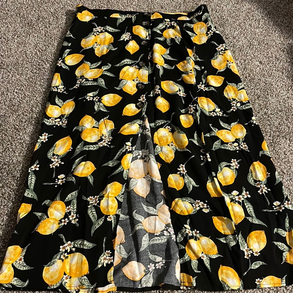 Soft lemon button down slit skirt